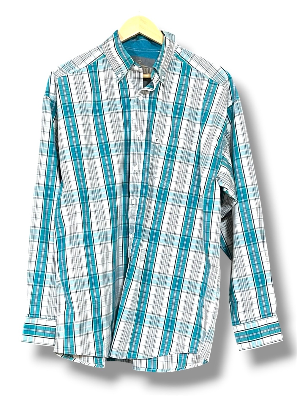 Panhandle Men's Turquoise / White Plaid Tuf Copper Long-Sleeve Button-Down Shirt